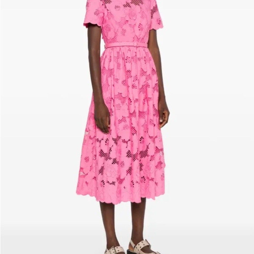 Self-Portrait Pink Midi Dress with Delicate Lace